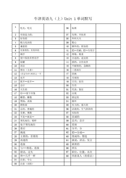 苏教版译林出版社牛津英语上下单词默写表