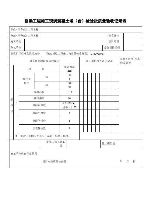 桥梁工程施工现浇混凝土墩(台)检验批质量验收记录表