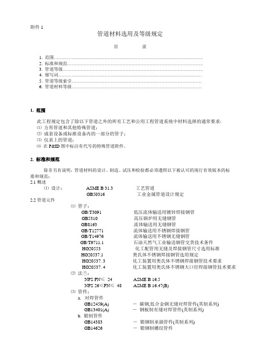T-管道材料等级表内容