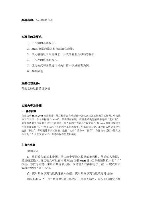 Excel2003应用基础教程