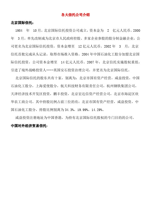 各大信托公司介绍