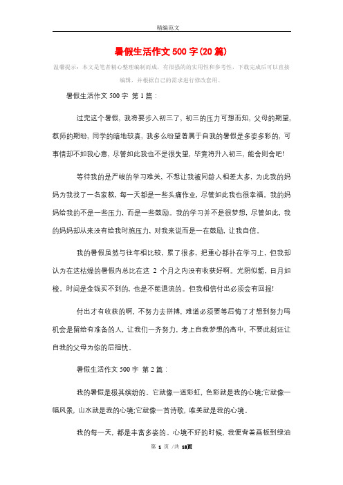 暑假生活作文500字(20篇)精选