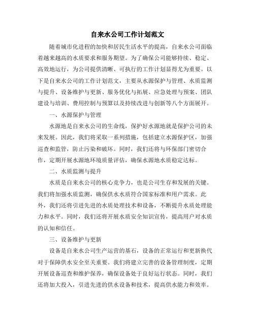 自来水公司工作计划范文 (2)