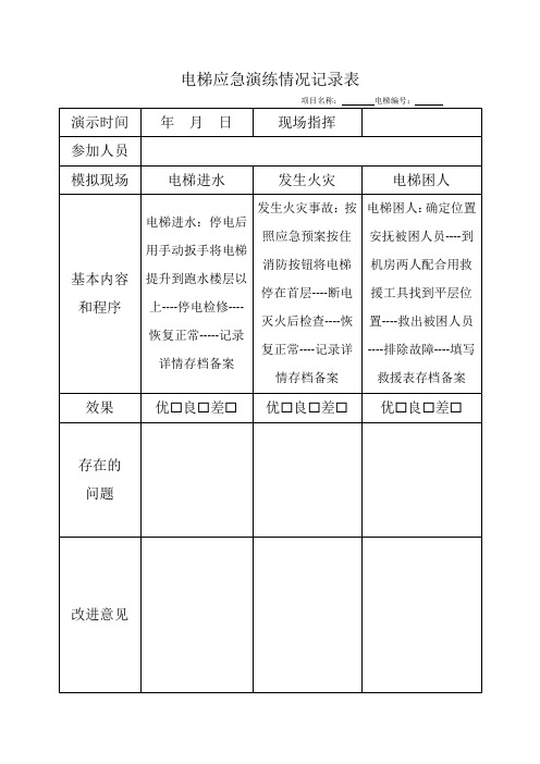 电梯应急演练记录表