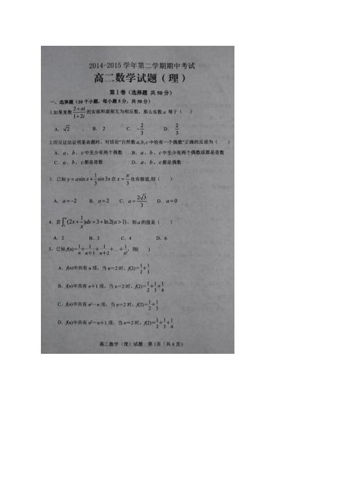 山东省淄博市2014-2015学年高二下学期期中考试数学(理)试题