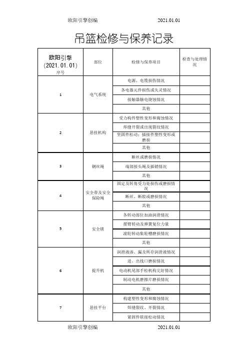 吊篮检修与保养记录之欧阳引擎创编