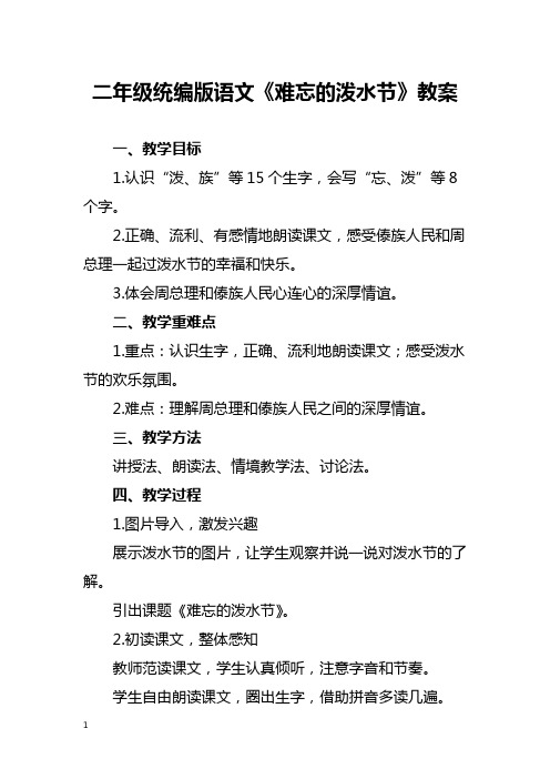 二年级统编版语文《难忘的泼水节》教案