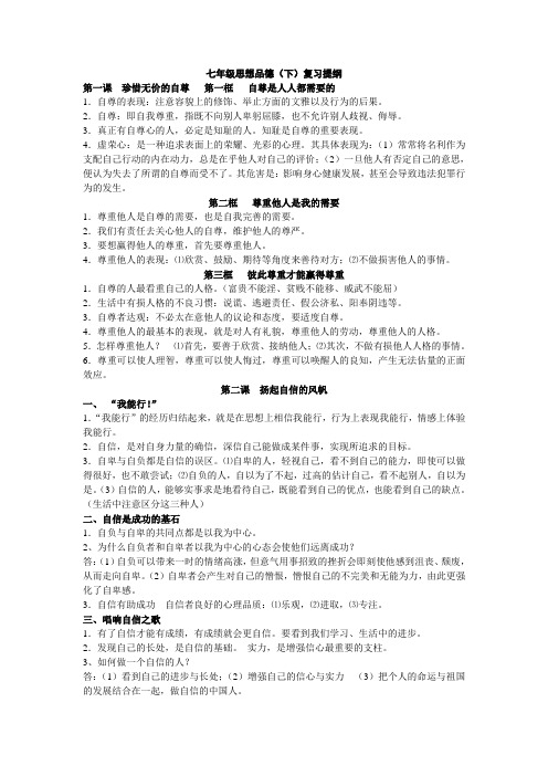 七年级思想品德(下册) 复习提纲