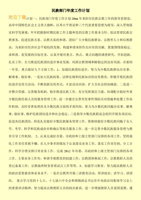 民族部门年度工作计划