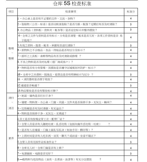 仓库5S检查标准