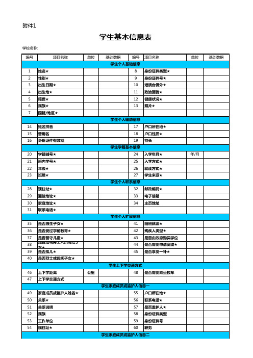 学生基本信息表excel模板