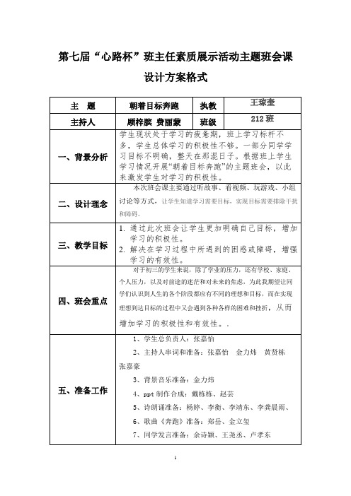 4.心路杯班主任素质展示活动设计格式