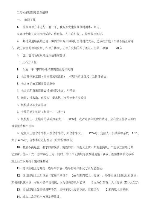 工程可以签证的明细