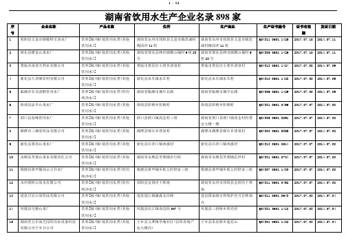 湖南省饮用水生产企业名录898家
