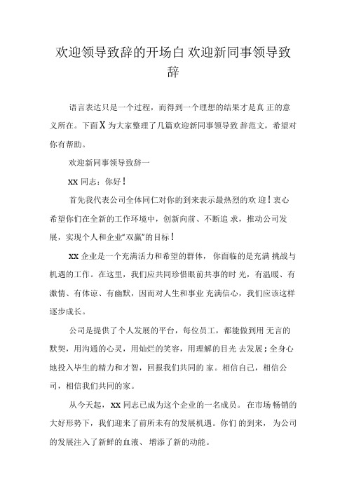 欢迎领导致辞的开场白欢迎新同事领导致辞