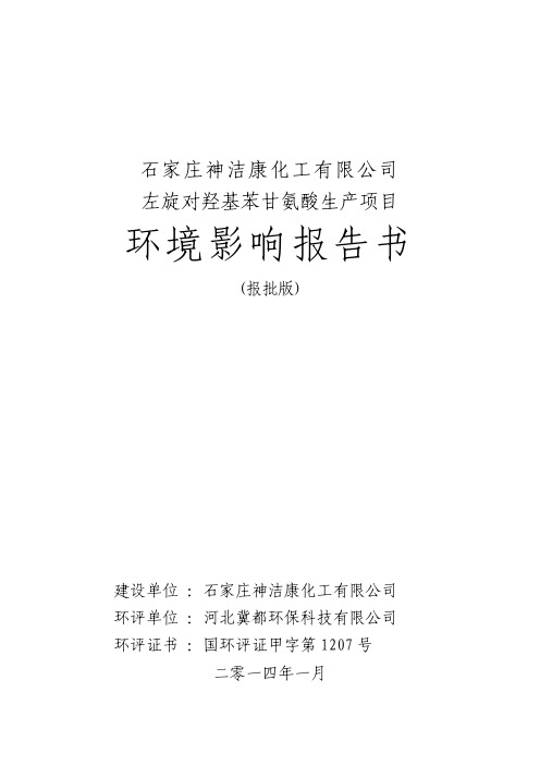 石家庄神洁康化工有限公司左旋对羟基苯甘氨酸生产项目