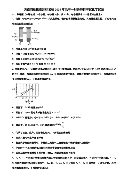 湖南省衡阳市达标名校2019年高考一月适应性考试化学试题含解析