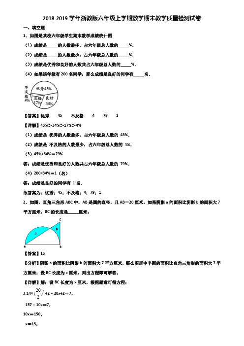 2018-2019学年浙教版六年级上学期数学期末教学质量检测试卷含解析