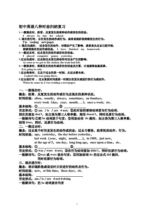 初中英语八种时态归纳复习
