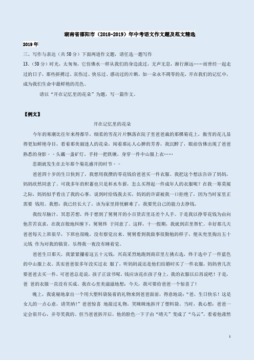 湖南省邵阳市(2018-2019)年中考语文作文题及范文精选