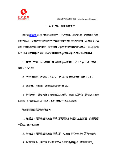 一起来了解什么是纸浆泵