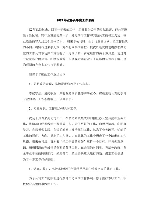 2013年业务员年度工作总结