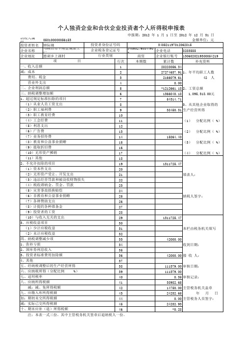 2012--个人独资企业所得税申报表