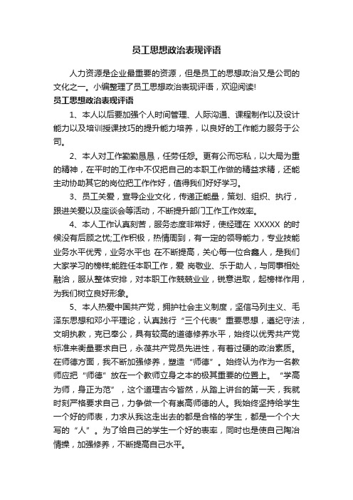 员工思想政治表现评语