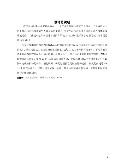 日处理6万立方米城市生活污水工艺设计毕业设计说明书 推荐