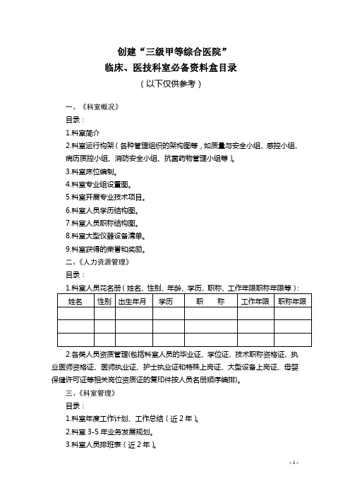 三甲医院评审科室二十四个档案目录(发科室)