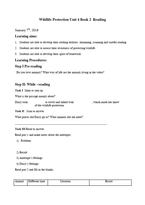 Book 2 Unit 4   Wildlife ProtectionReading