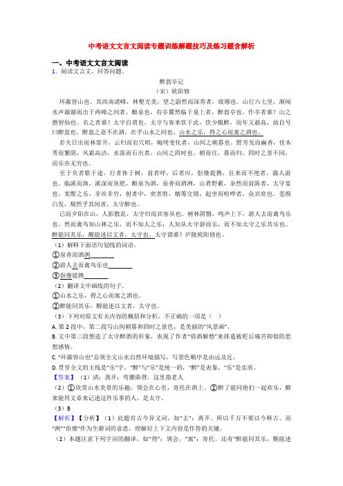 中考语文文言文阅读专题训练解题技巧及练习题含解析