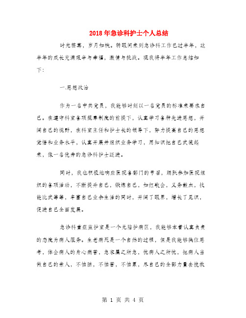 2018年急诊科护士个人总结