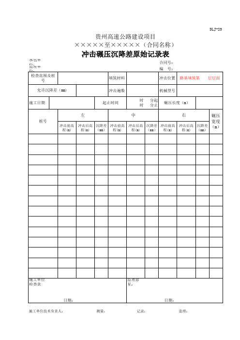 新增的冲击碾压沉降差原始记录表整套资料