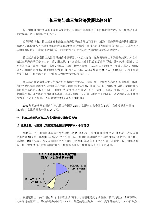 长三角与珠三角经济发展比较分析