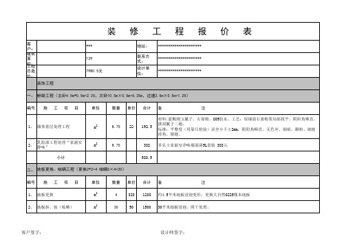 装修工程预算报价表简单模板(excel文档可修改)