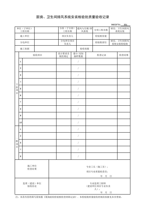 厨房、卫生间排风系统安装检验批质量验收记录