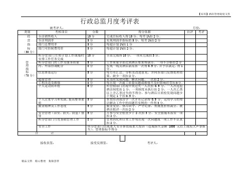 酒店部门管理-行政总监月度考评表