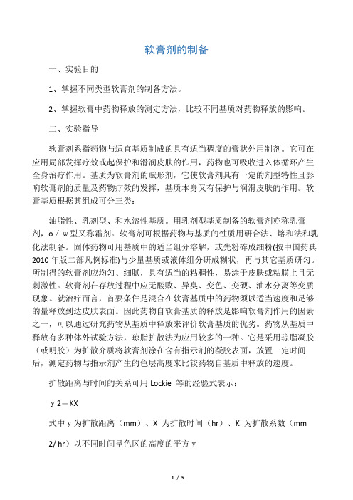 水杨酸软膏的制备及其体外释药实验