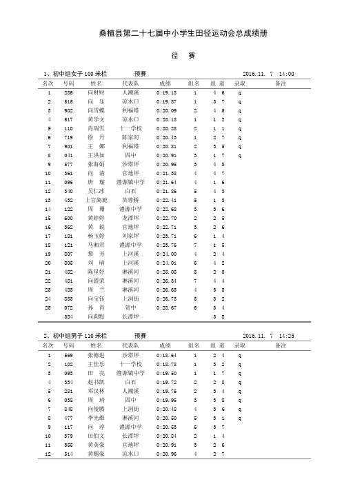 桑植县第二十七届中小学生田径运动会总成绩册