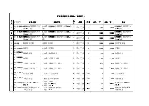 智能照明系统报价配置清单(常用定额报价)