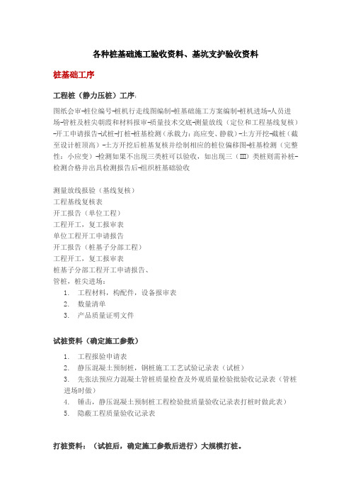 各种桩基础施工验收资料、基坑支护验收资料