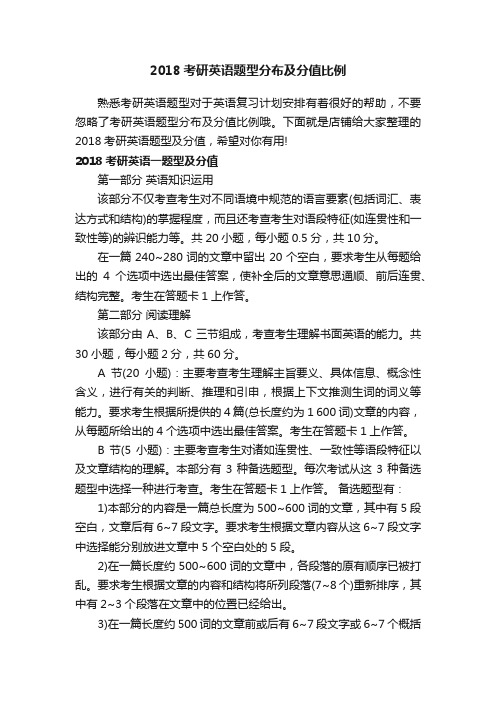 2018考研英语题型分布及分值比例