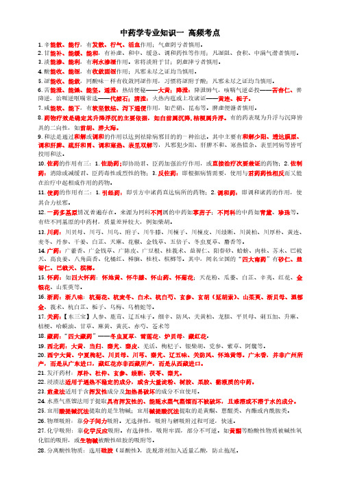 执业药师最新考试重点中药学专业知识一 高频考点