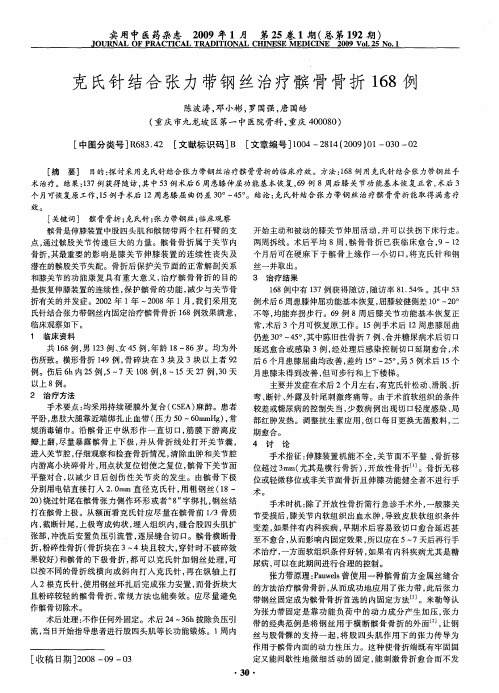 克氏针结合张力带钢丝治疗髌骨骨折168例