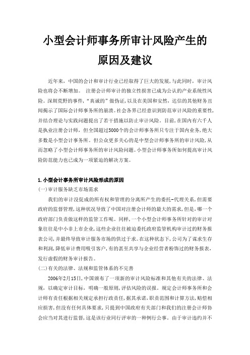 小型会计师事务所审计风险产生的原因及建议