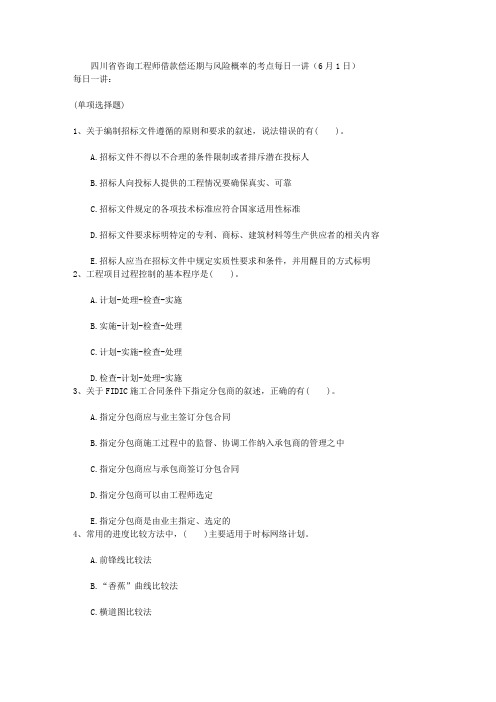四川省咨询工程师借款偿还期与风险概率的考点每日一讲(6月1日)