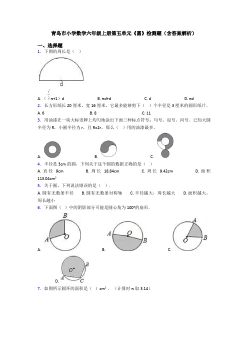 青岛市小学数学六年级上册第五单元《圆》检测题(含答案解析)