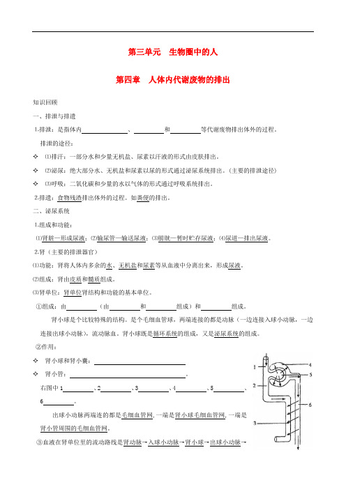 中考生物一轮复习 第三单元 第四章 人体内代谢废物的