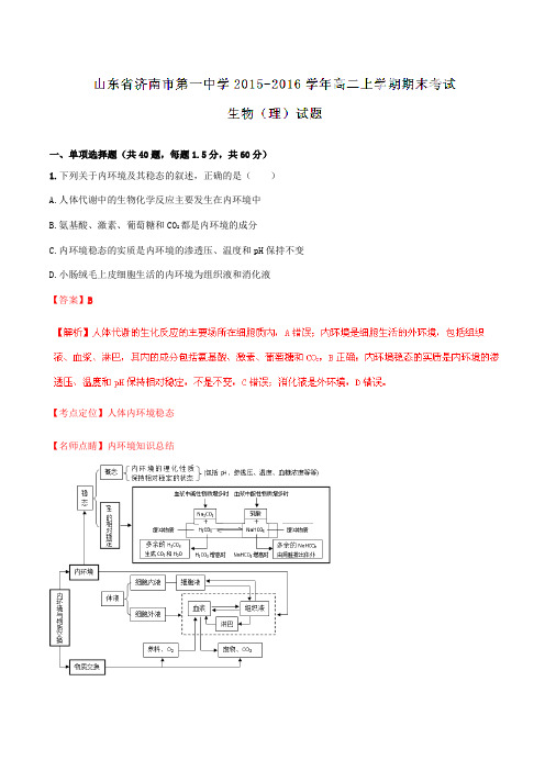 【全国百强校】山东省济南市第一中学2015-2016学年高二上学期期末考试生物(理)试题解析(解析版)